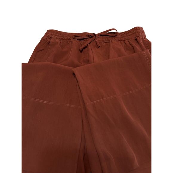 ZARA Wide-Leg Slacks Four-Pocket Burnt Orange Women’s M Elastic Tie Waist - Picture 12 of 16